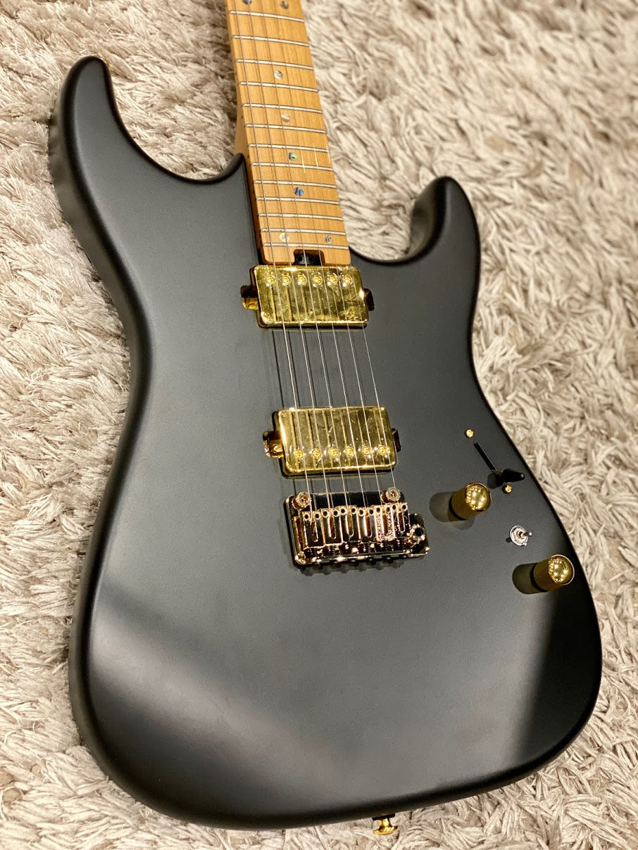Soloking MS-1 Custom 24 HH in Satin Black Beauty Matte with Roasted Maple Neck and Gold Pickups