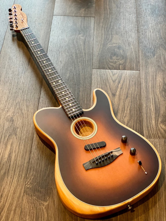 Fender American Acoustasonic Telecaster Guitar Ebony FB in Sunburst