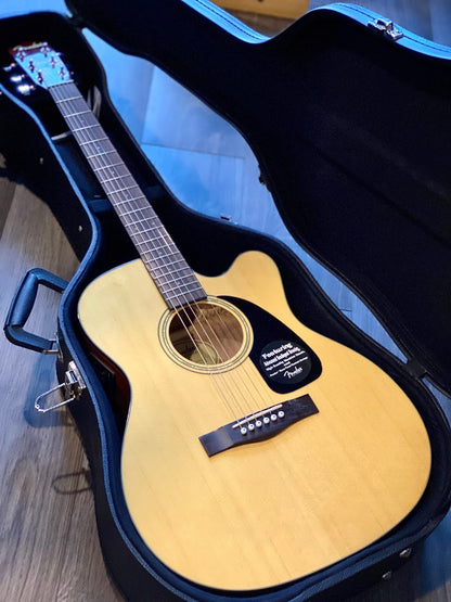 Fender CF-60CE Cutaway Folk Acoustic Electric in Natural with Case