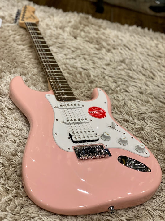 Squier Bullet HSS Stratocaster with Tremolo and Laurel FB in Shell Pink
