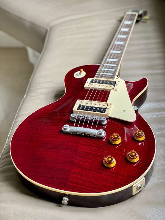 Tokai LS-136F ZB SR Love Rock Japan in Seethru Dark Red with AAAA Flame Top