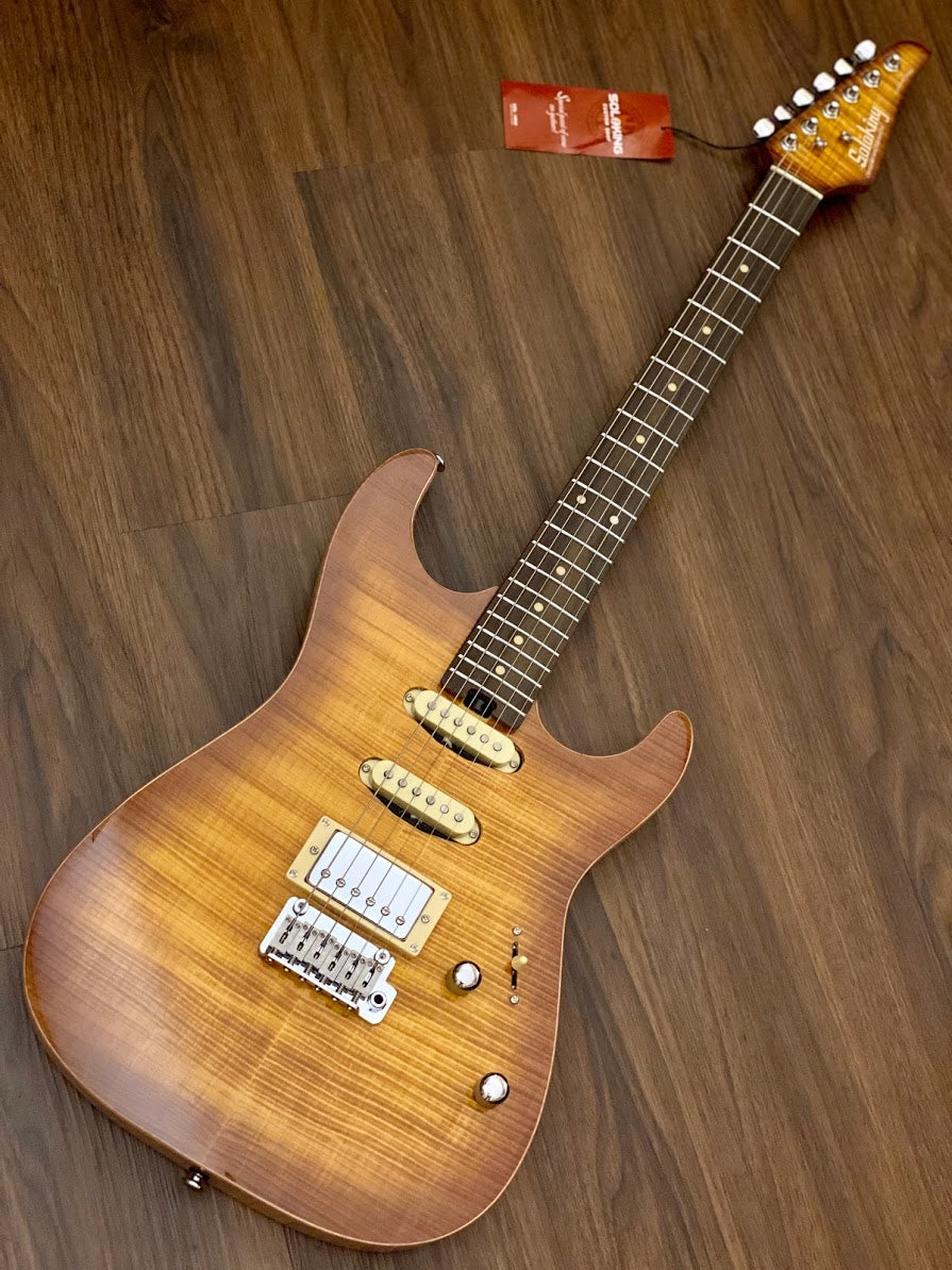 Soloking MS-1 Custom 22 HSS FM Flat Top in Honeyburst Nafiri Special Run