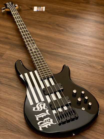 Schecter JD Deservio Bass in Gloss Black with BLS Distressed Flag
