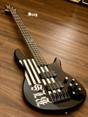 Schecter JD Deservio Bass in Gloss Black with BLS Distressed Flag
