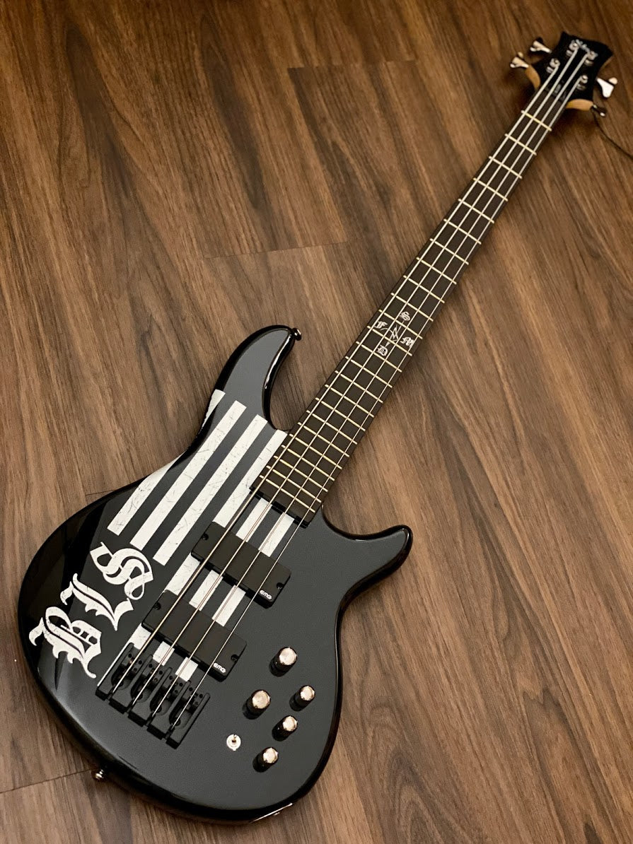 Schecter JD Deservio Bass in Gloss Black with BLS Distressed Flag