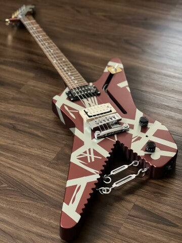 EVH Striped Series Shark - Burgundy with Silver Stripes