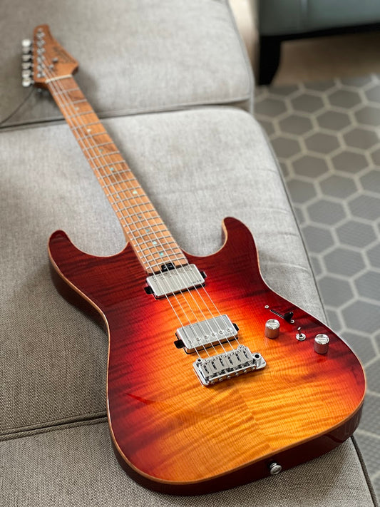 Soloking MS-1 Custom 22 HH Flat Top in Fire Wakesurf with One Piece Roasted Flame Maple Neck
