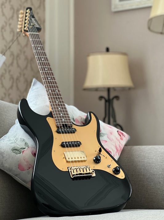 Soloking MS-1 Classic MKII in Black Beauty Anodized Gold Pickguard with Rosewood FB Nafiri Special Run