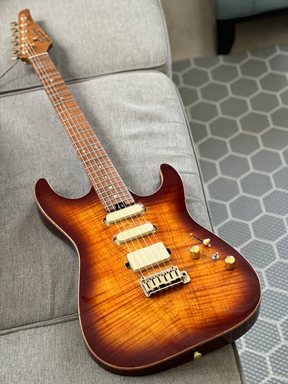 Soloking MS-1 Custom 22 HSS Flat Top One Piece Roasted Flame Neck in Bengal Burst Nafiri Special Run