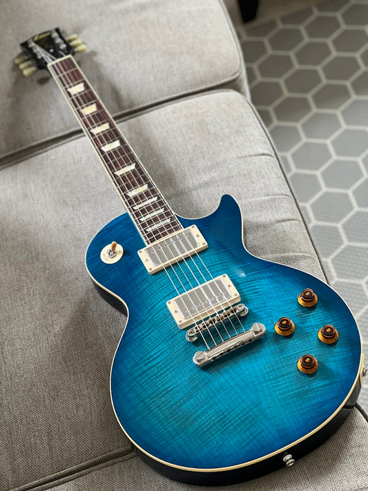Tokai Love Rock Custom Shop LS-200F 5A OBB Premium Series 5A Solid Flame Top Ocean Blue Burst 2246467