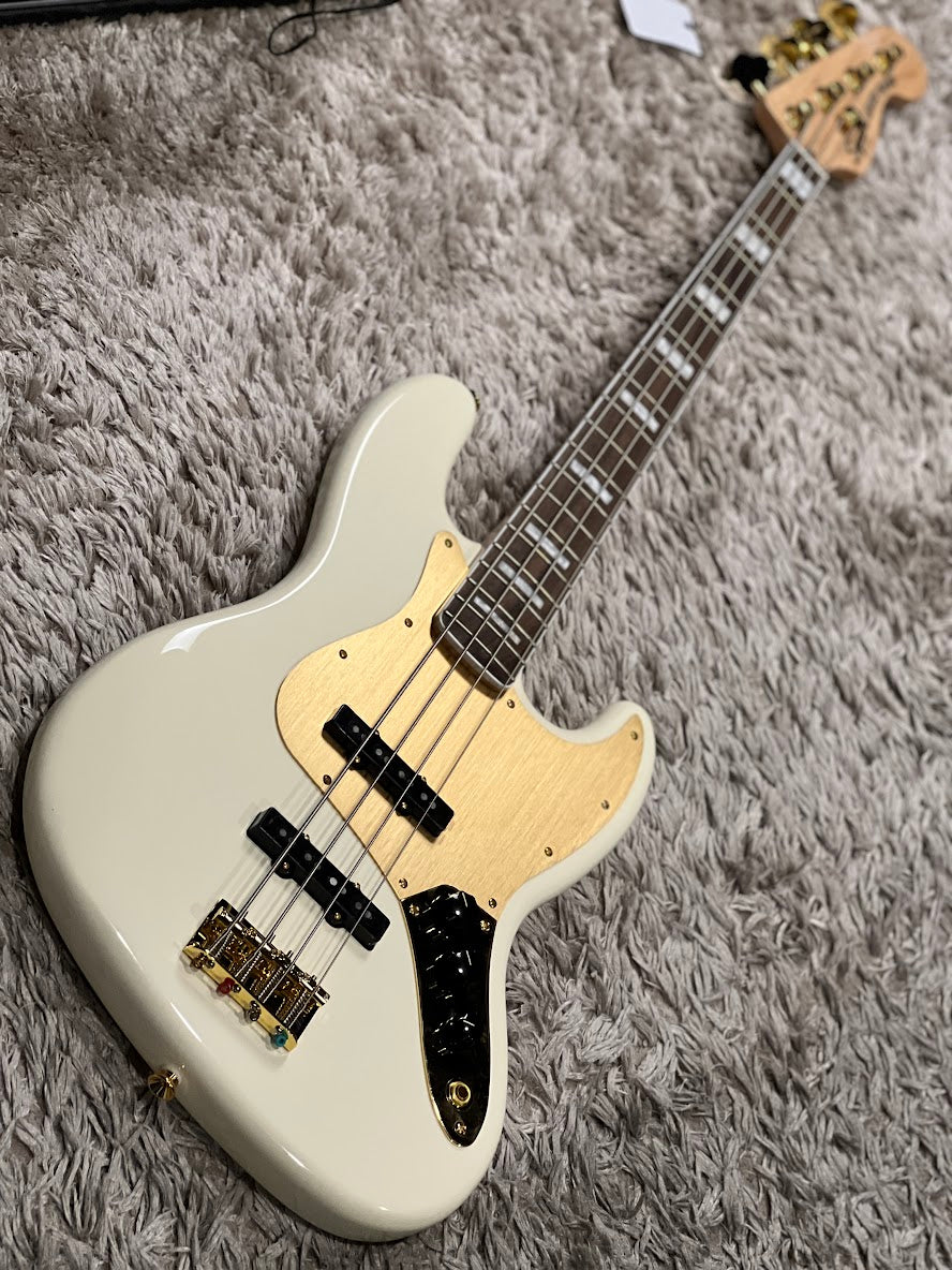 Squier 40th Anniversary Gold Edition Jazz Bass in Olympic White