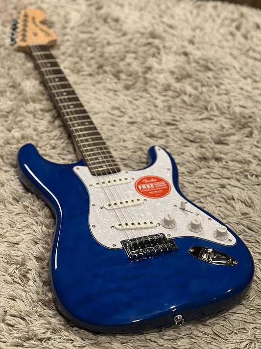Squier FSR Affinity Series Stratocaster QMT with Laurel FB in Sapphire Blue Transparent