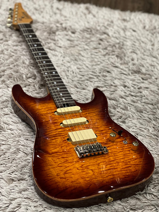 Soloking MS-1 Custom 22 HSS Flat Top พร้อม Rosewood FB ใน Bengal Burst 