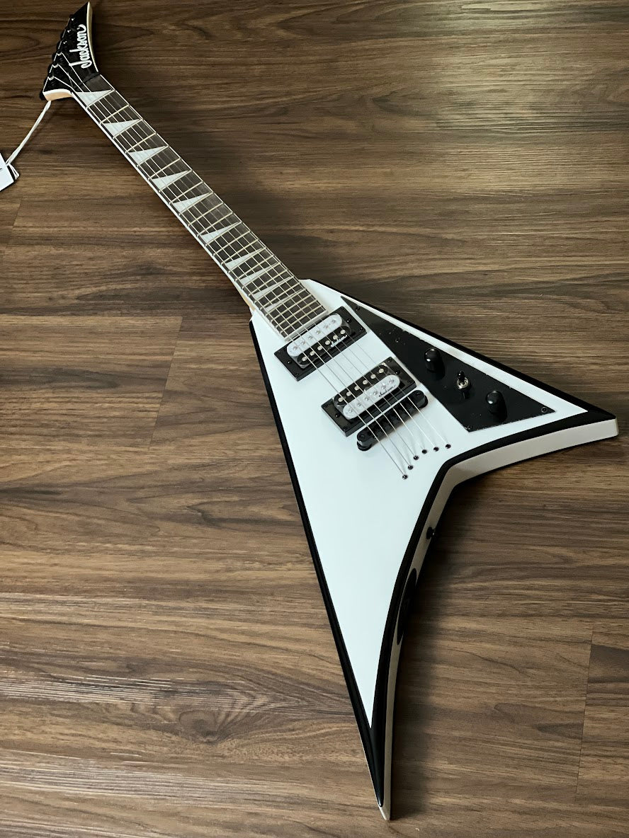 Jackson Rhoads JS32T with Amaranth FB in White with Black Bevels