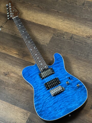 Soloking MT-1 Custom 24 Quilt in Seethru Blue with Roasted Neck and Rosewood FB