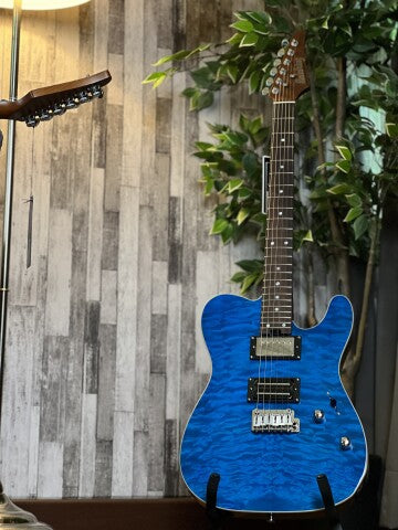 Soloking MT-1 Custom 24 Quilt in Seethru Blue with Roasted Neck and Rosewood FB