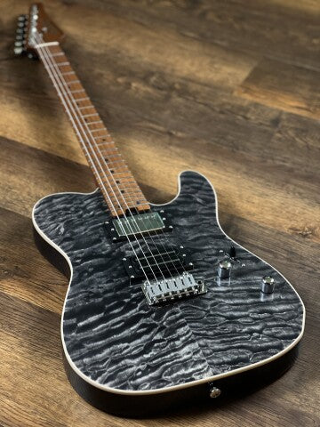 Soloking MT-1 Custom 24 Quilt in Seethru Black with Roasted Maple Neck FB