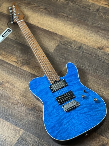 Soloking MT-1 Custom 24 Quilt in Seethru Blue with Roasted Maple Neck