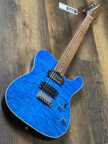 Soloking MT-1 Custom 24 Quilt in Seethru Blue with Roasted Maple Neck