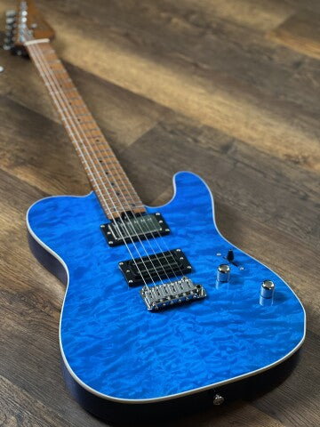 Soloking MT-1 Custom 24 Quilt in Seethru Blue with Roasted Maple Neck