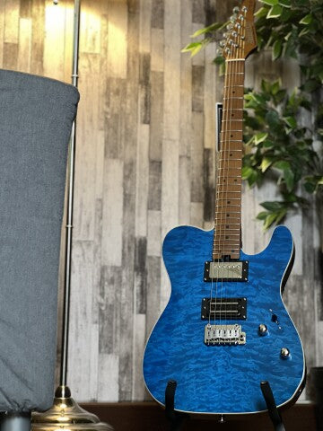 Soloking MT-1 Custom 24 Quilt in Seethru Blue with Roasted Maple Neck