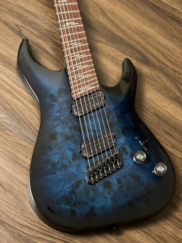 Schecter Omen Elite 7 MS STBB in See Thru Blue Burst