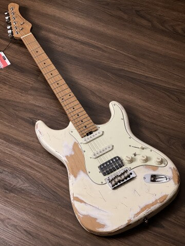 SQOE SEST960 HSS Roasted Maple Series in Olympic White Heavy Relic