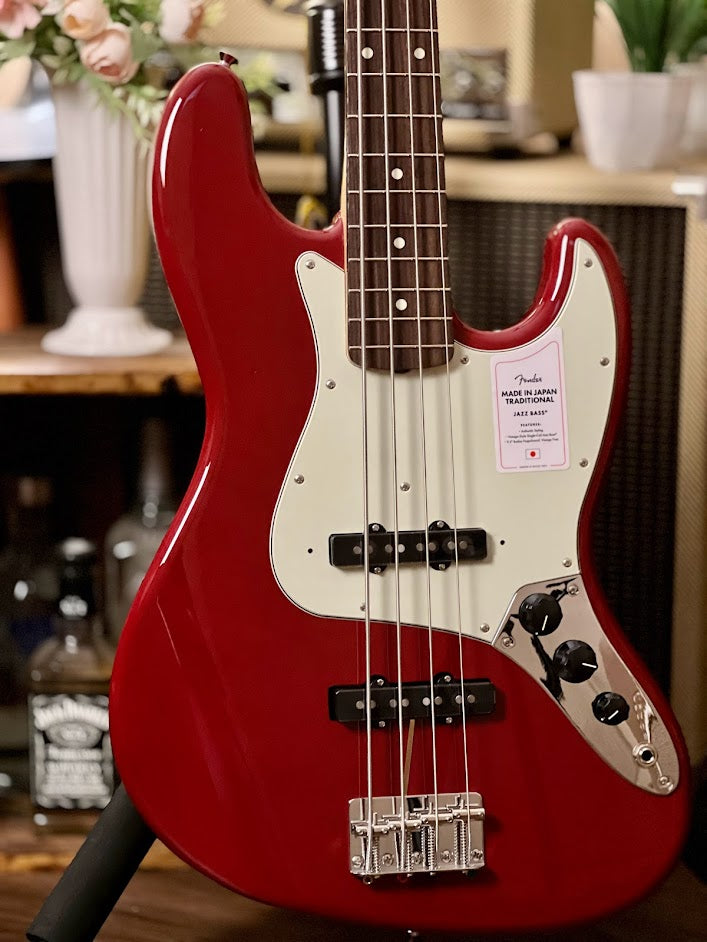 Fender Japan Traditional II 60s Jazz Bass Guitar with RW FB in Aged Dakota Red