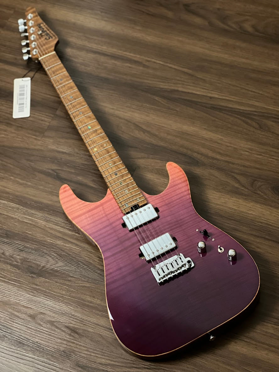 Soloking MS-1 Custom 24 HH Flat Top Elite with One Piece Roasted Flame Neck in Purple Surf