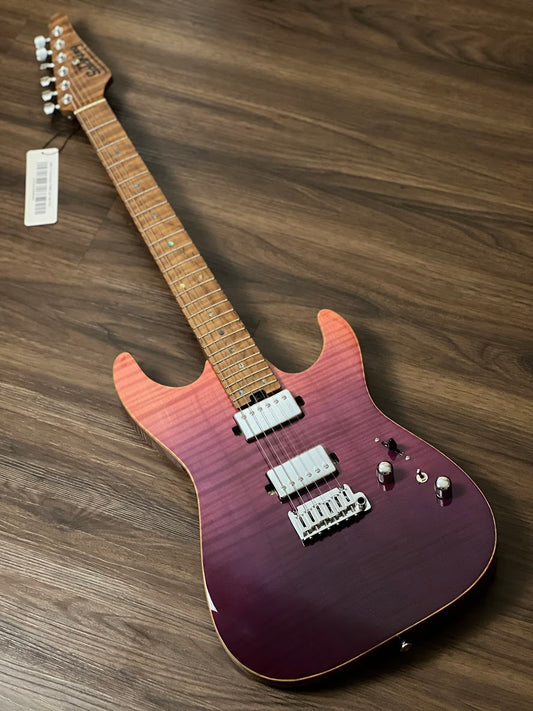Soloking MS-1 Custom 24 HH Flat Top Elite พร้อม One Piece Roasted Flame Neck ใน Purple Surf 