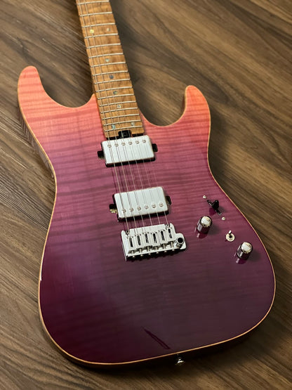 Soloking MS-1 Custom 24 HH Flat Top Elite with One Piece Roasted Flame Neck in Purple Surf