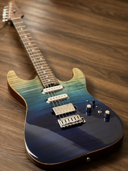 Soloking MS-1 Custom 22 HSS Flat Top Elite with Rosewood FB in Bora Blue Surf