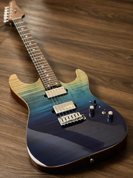 Soloking MS-1 Custom 24 HH Flat Top Elite พร้อม Rosewood FB ใน Bora Blue Surf