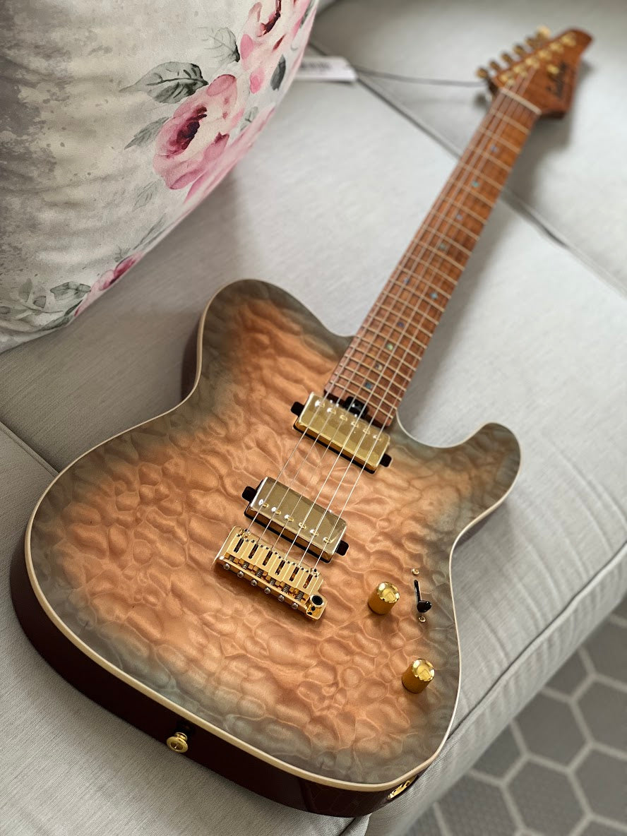 Soloking MT-1 Custom 22 FMN Elite with Roasted Flame Maple Neck in Feather Burst