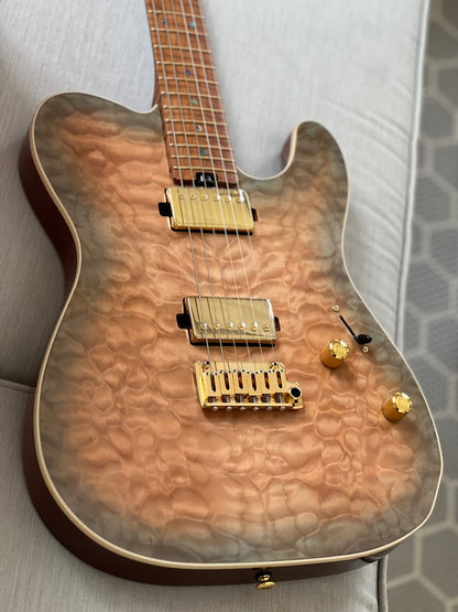 Soloking MT-1 Custom 22 FMN Elite with Roasted Flame Maple Neck in Feather Burst