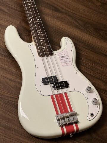 Fender Japan Traditional II 60s Precision Bass Guitar with RW FB in Olympic White / Red Stripes