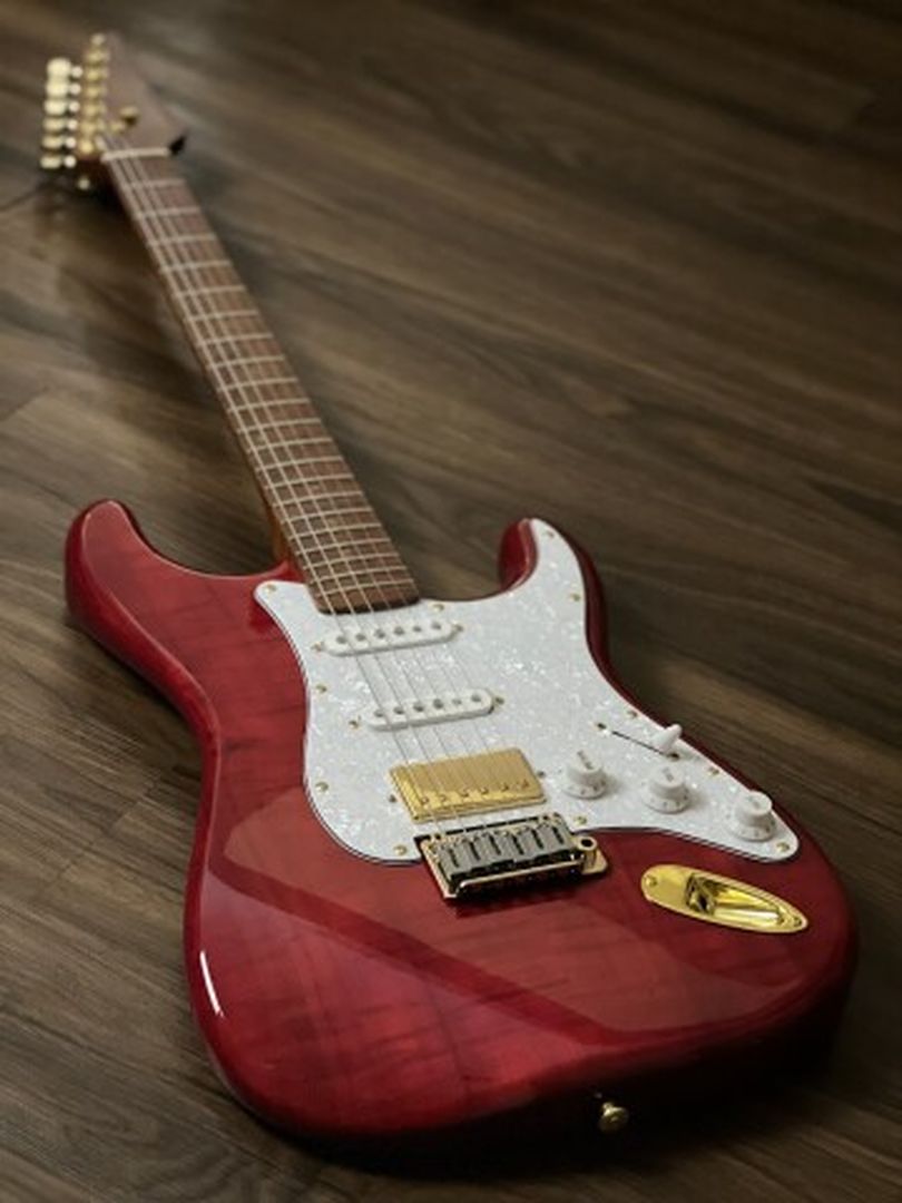 Soloking MS-1 FM Artisan with Roasted Flame Neck in Transparent Red Nafiri Special Run JESCAR