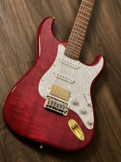 Soloking MS-1 FM Artisan with Roasted Flame Neck in Transparent Red Nafiri Special Run JESCAR
