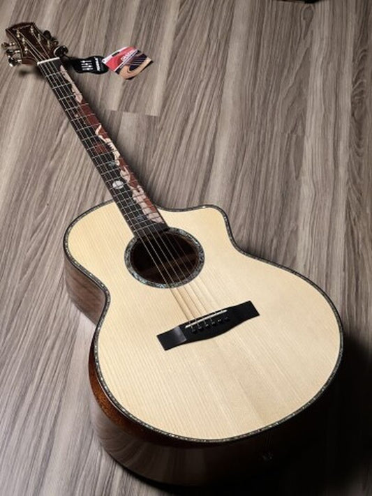 SQOE Spain A8-SK Bevel Cut Full Solid Acoustic Electric in Natural with Fishman Sonitone