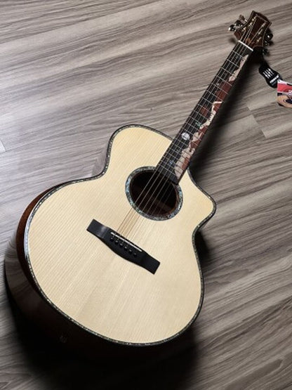 SQOE Spain A8-SK Bevel Cut Full Solid Acoustic Electric in Natural with Fishman Sonitone