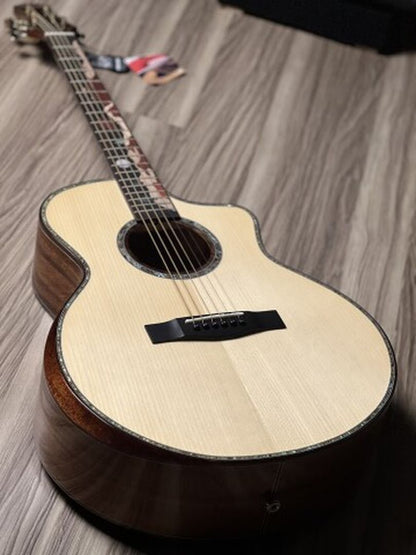 SQOE Spain A8-SK Bevel Cut Full Solid Acoustic Electric in Natural with Fishman Sonitone