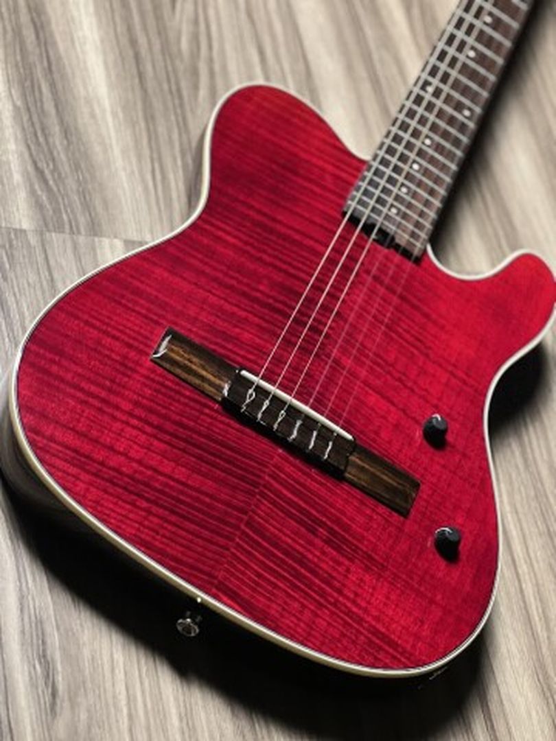 SQOE Spain SEGD900 Flamed Top Nylon Electric Guitar with Piezo in Dark Cherry Red